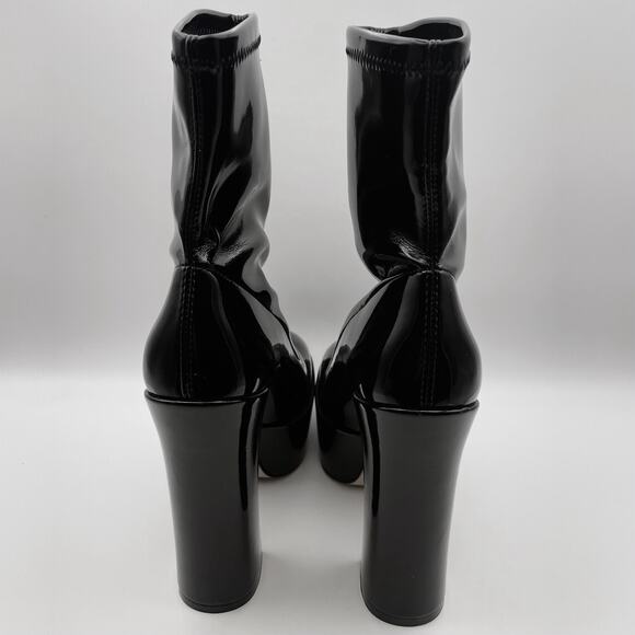 Stuart Weitzman Skyhigh 145 Platform Bootie US 8.5 Black Vinyl Pull On NWOB - Picture 10 of 14